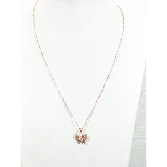 JCM Crystal Rose Gold Tone Butterfly Pave Small Charm Pendant Necklace 20 in - Picture 2 of 10